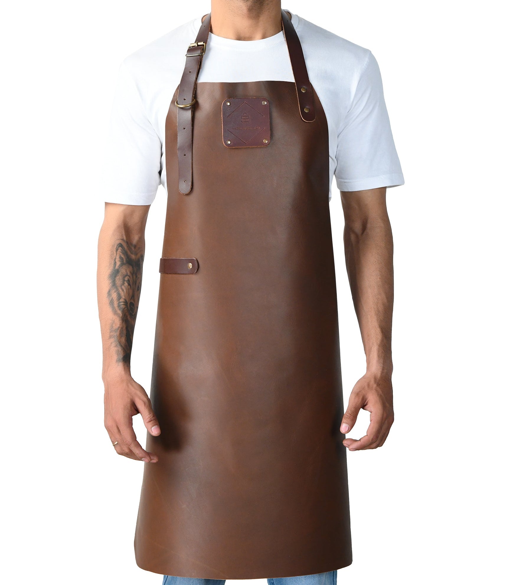 Premium Full-Length Leather Apron – Adjustable Straps (Brown)
