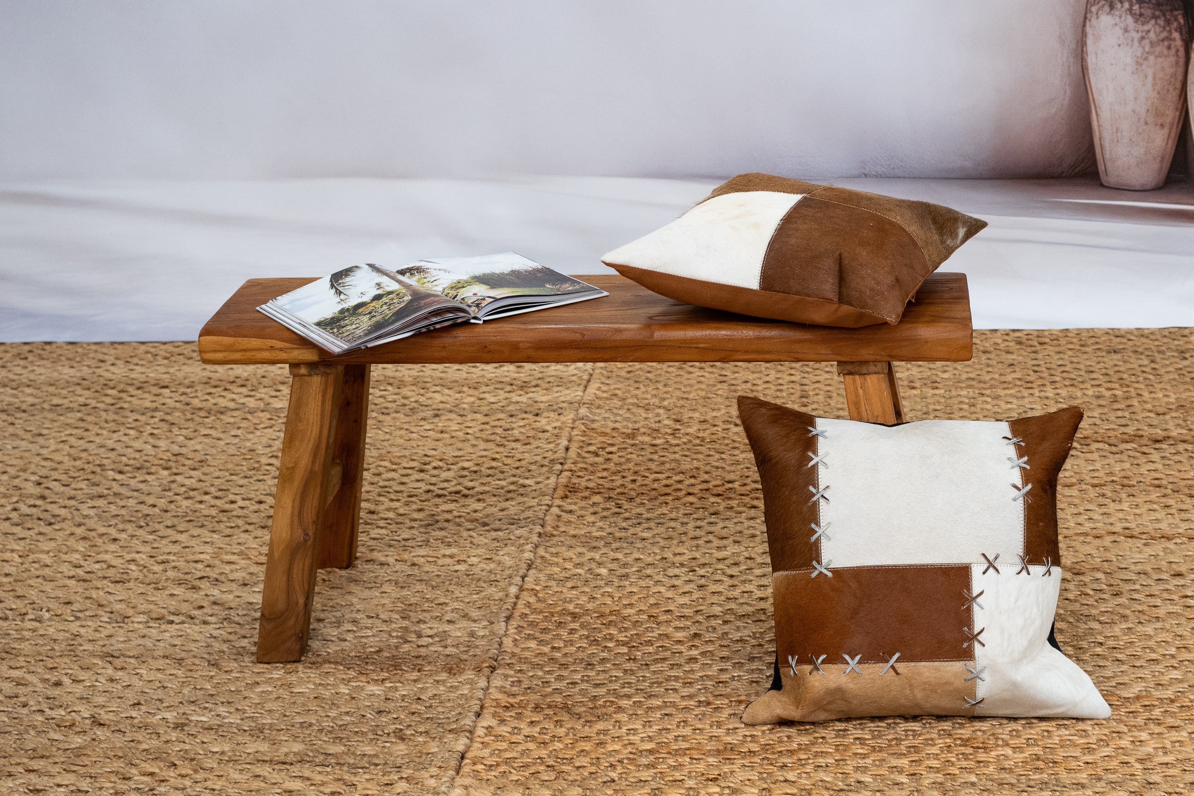 Handmade Patchwork Cowhide Leather Cushion Cover – Rustic Luxe Decor (45x45cm)