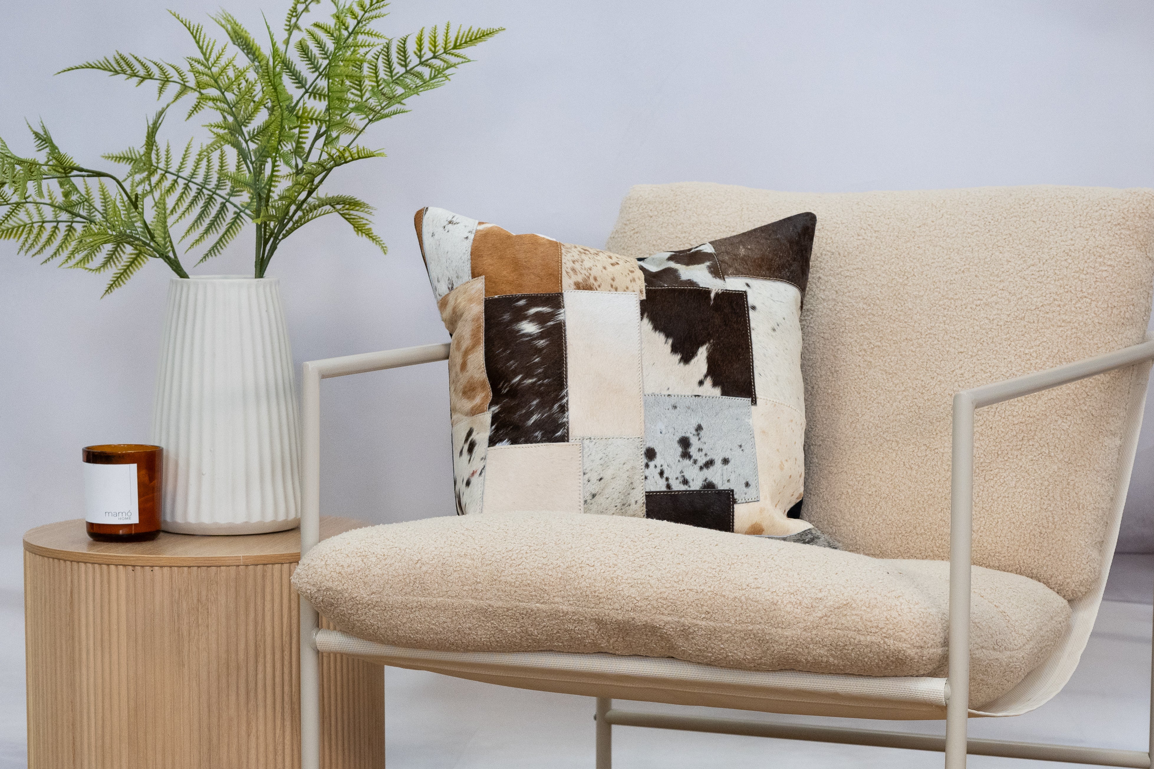 Patchwork Cowhide Leather Cushion Cover – Natural Hide, Handmade 45x45cm