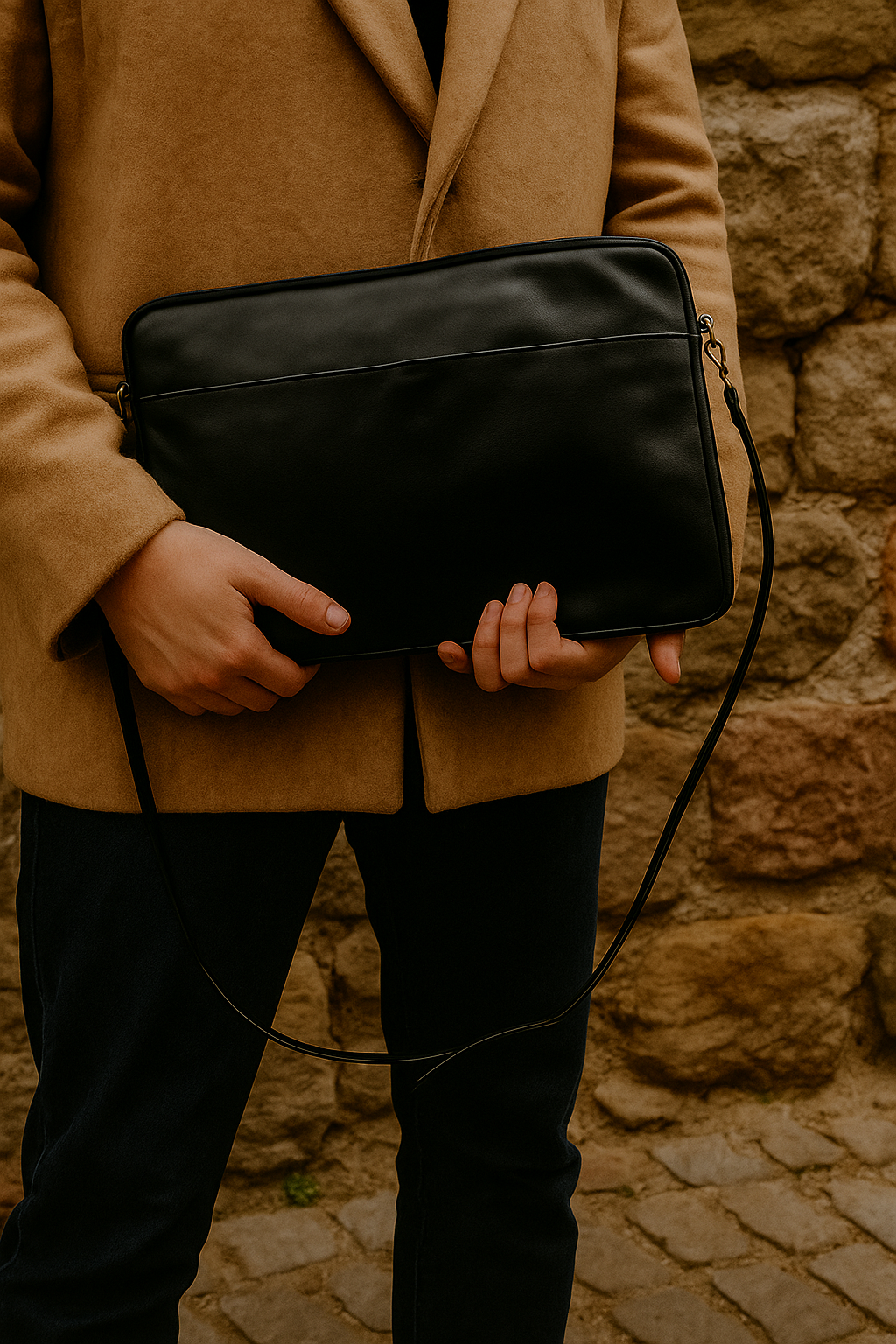 Midnight Noir Leather Laptop Sleeve – Sleek, Smart & City-Ready (13–15”)