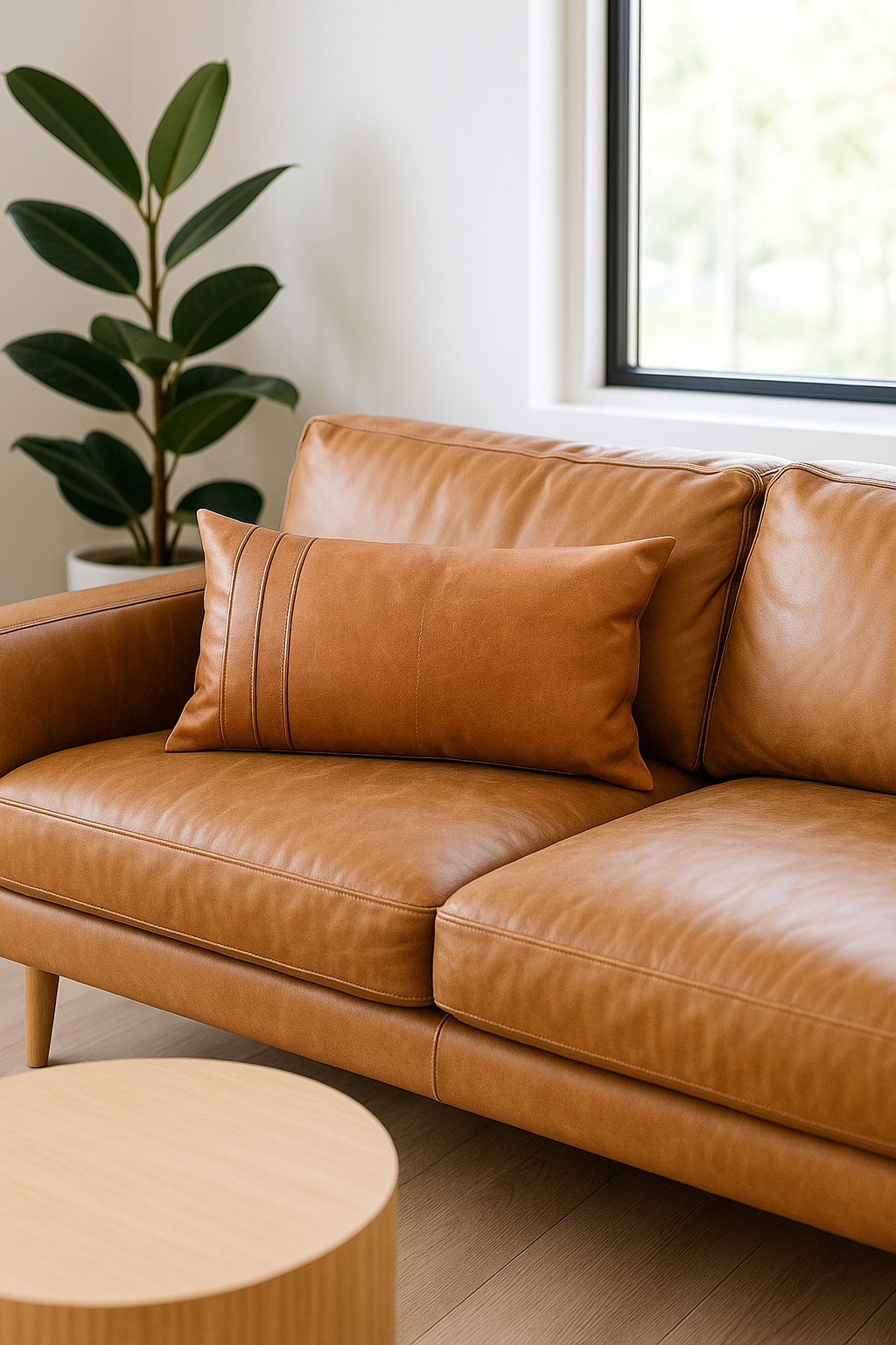 Tan Leather Lumbar Cushion – Artisan Boho Style | Melbourne Leather Co