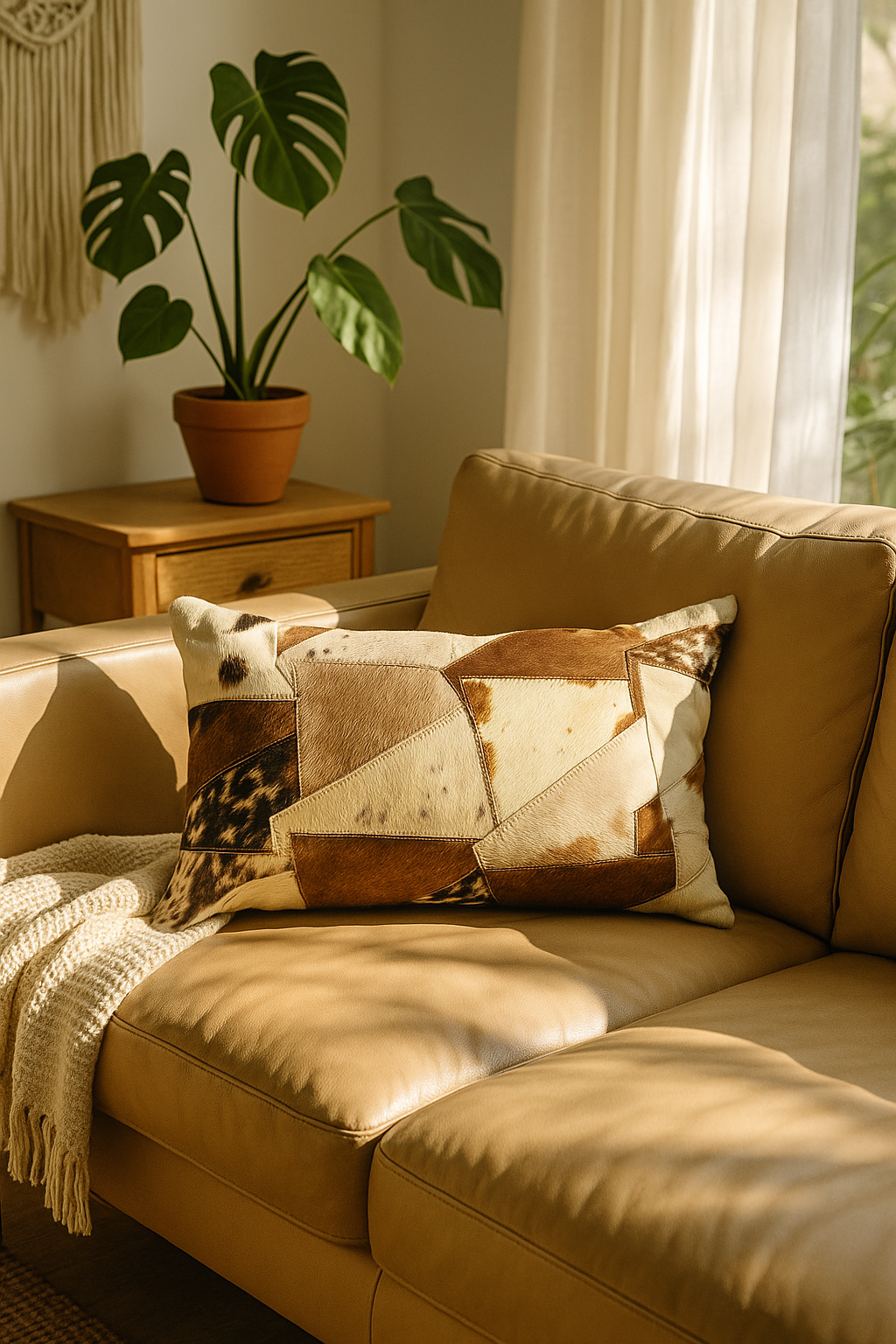 Lumbar Patchwork Cowhide Leather Cushion – Rustic Luxe by Melbourne Leather Co