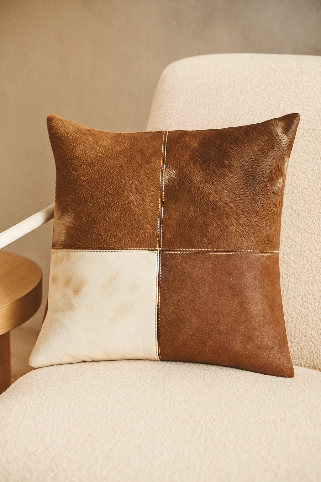 Cowhide Leather Cushion Cover – Natural Patchwork Hide Pillow (45x45cm)