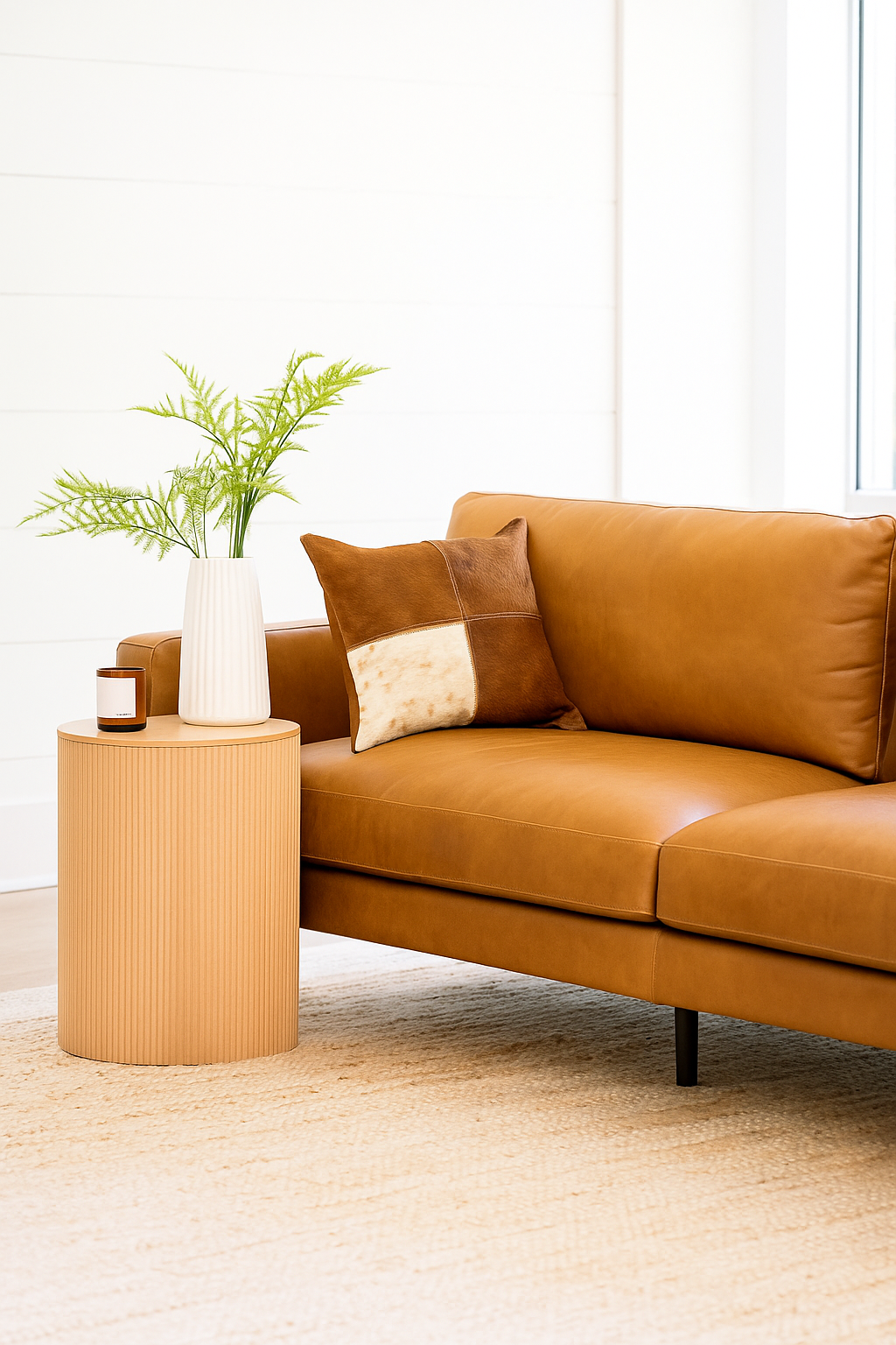 Cowhide Leather Cushion Cover – Natural Patchwork Hide Pillow (45x45cm)