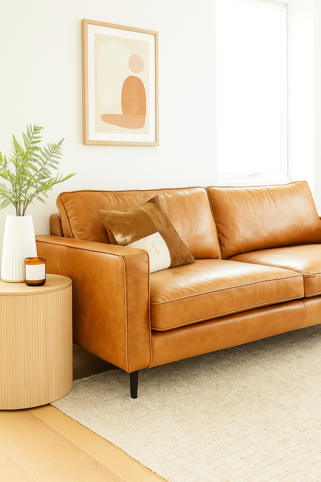 Cowhide Leather Cushion Cover – Natural Patchwork Hide Pillow (45x45cm)