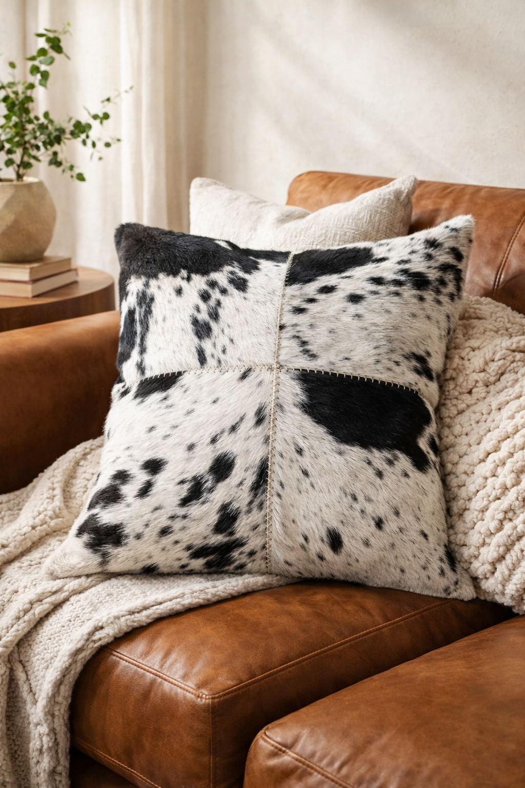 Black & White Cowhide Cushion Cover | Melbourne Leather Co
