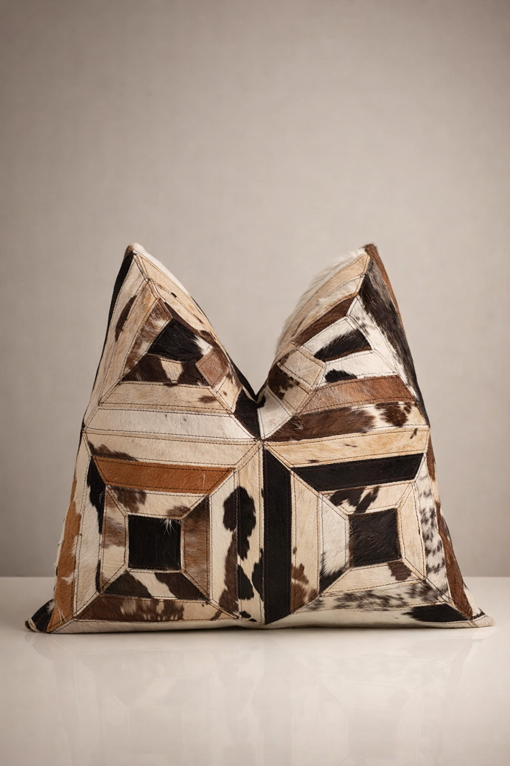 Cowhide geometric cushion cover 45x45 cm