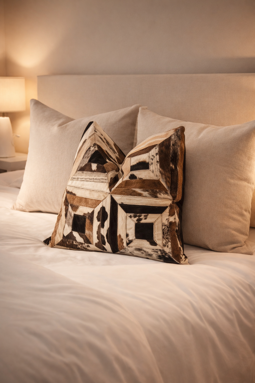 Unique patchwork cowhide throw pillow décor