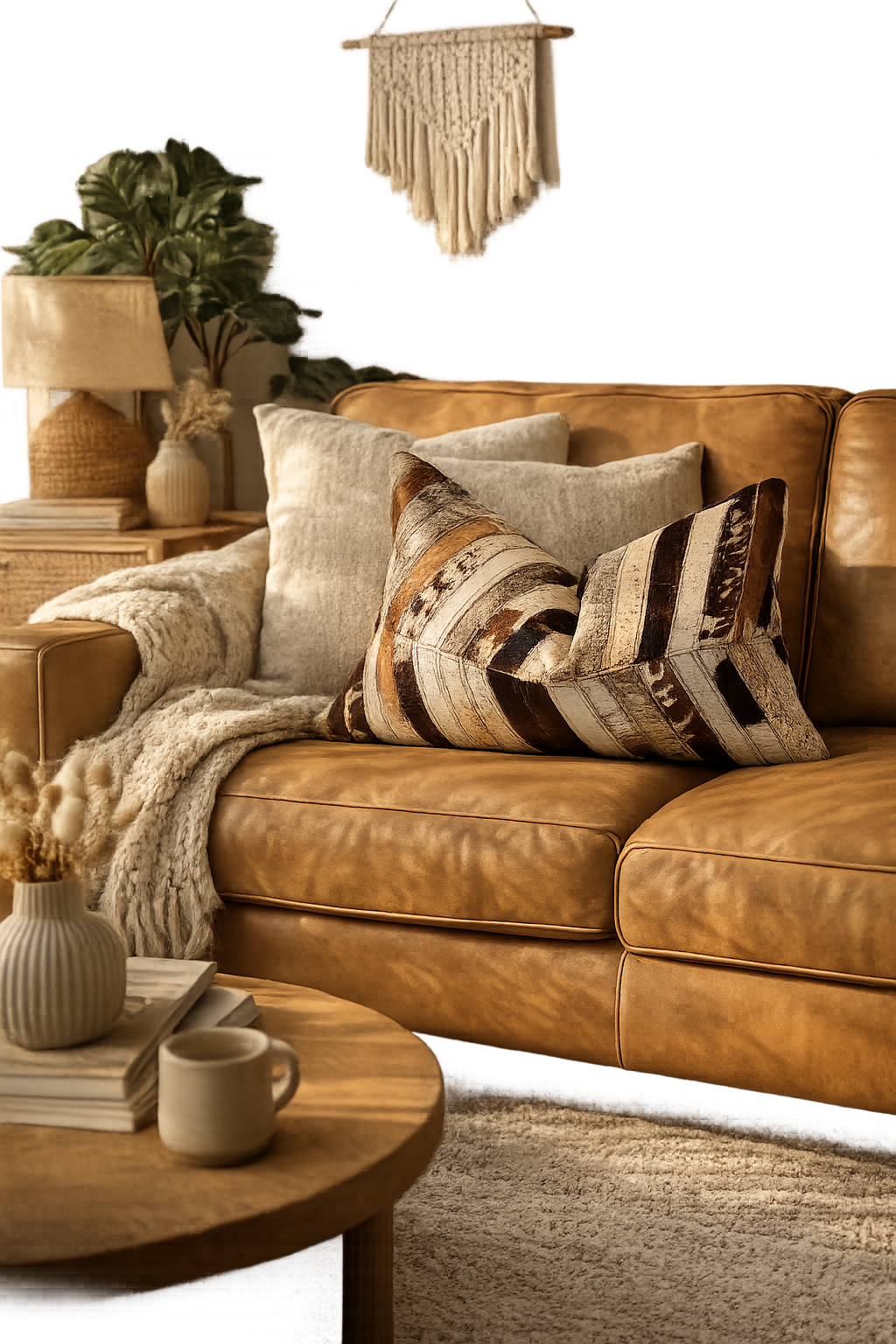 Genuine cowhide lumbar cushion for modern home decor