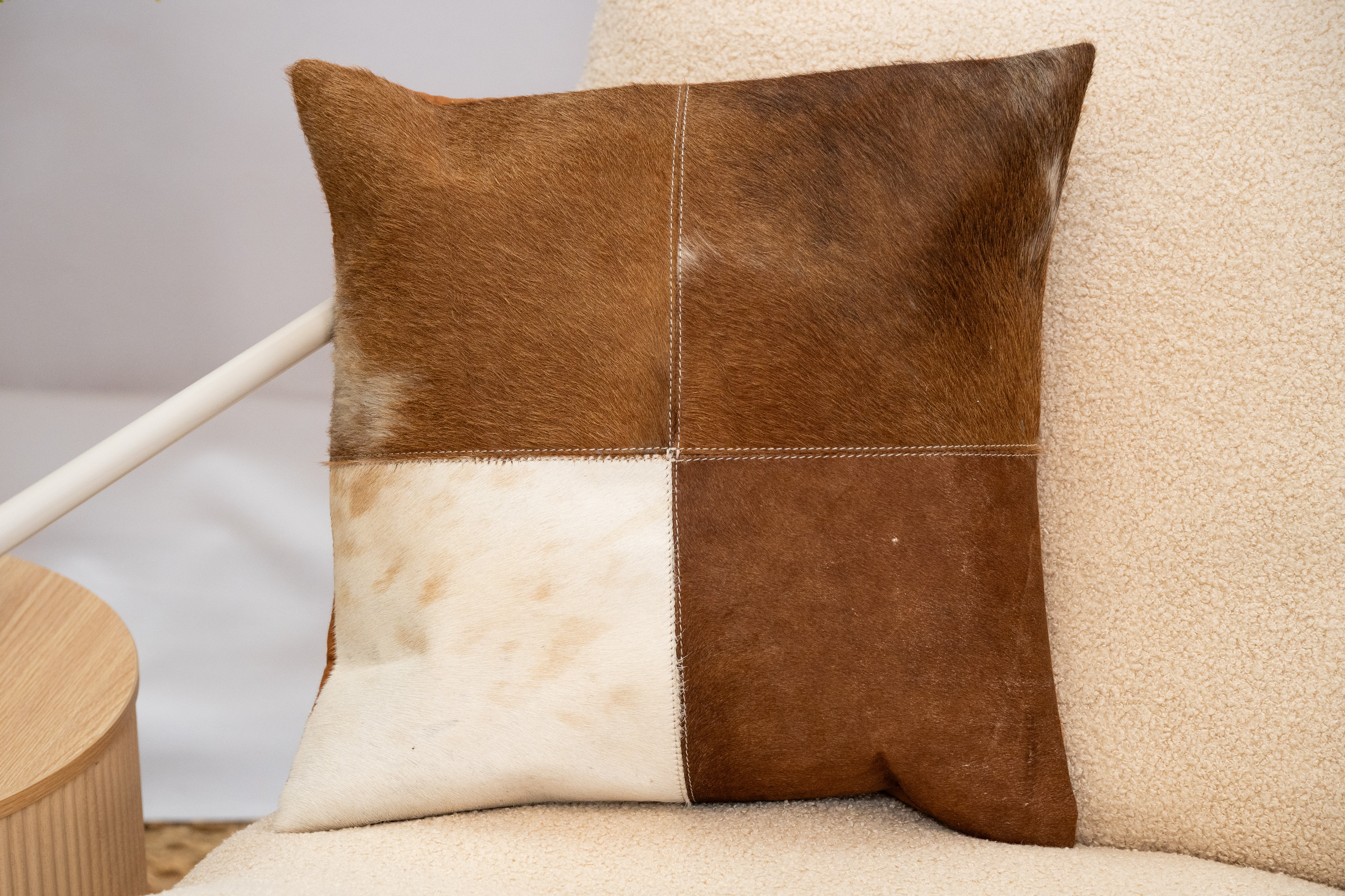 Cowhide Leather Cushion Cover – Natural Patchwork Hide Pillow (45x45cm)