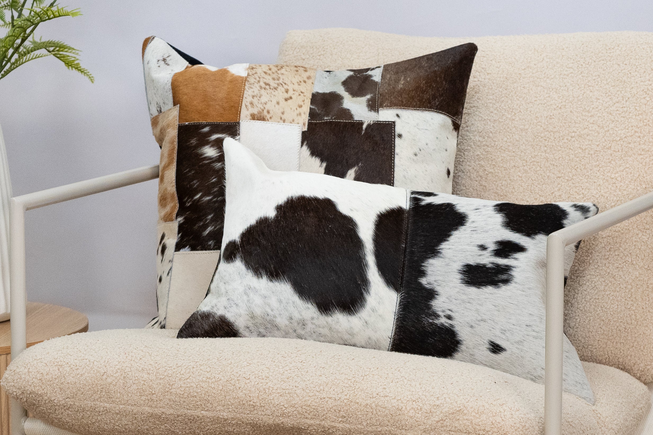 Patchwork Cowhide Leather Cushion Cover – Natural Hide, Handmade 45x45cm