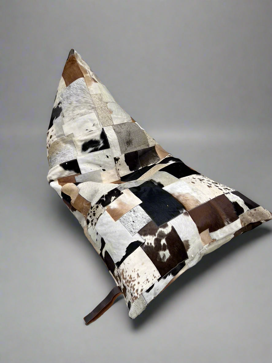 Luxe Cowhide Patchwork Beanbag Cover – Artisan-Made Leather Lounge Shell