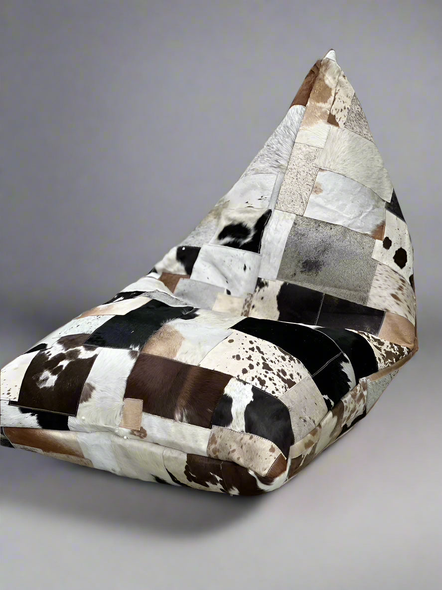 Luxe Cowhide Patchwork Beanbag Cover – Artisan-Made Leather Lounge Shell