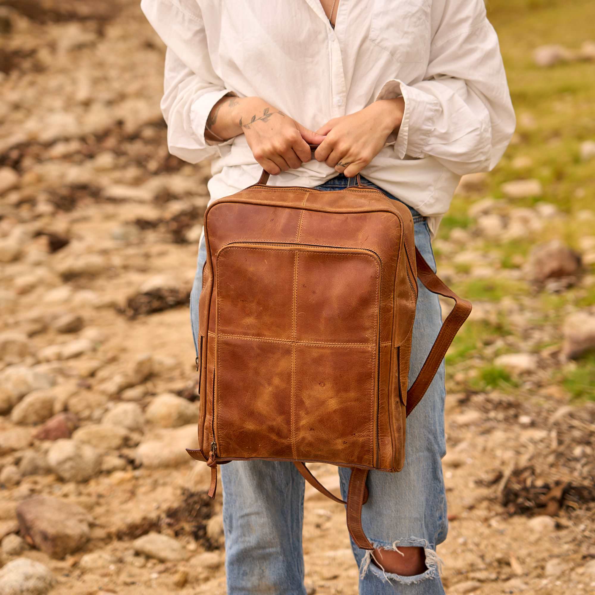 Luxe – Handmade Tan Leather Backpack for Travel, Work & Adventure
