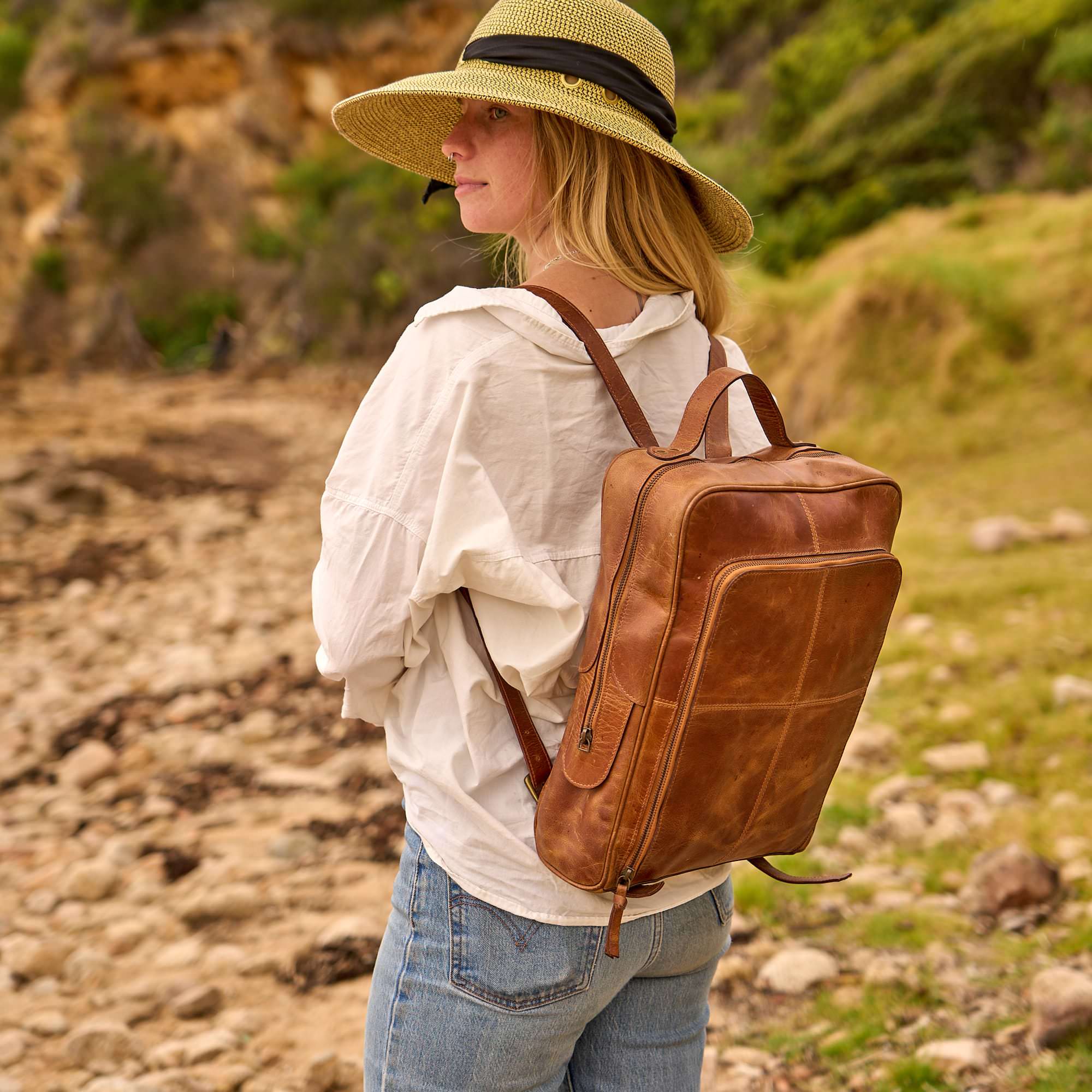 Luxe – Handmade Tan Leather Backpack for Travel, Work & Adventure