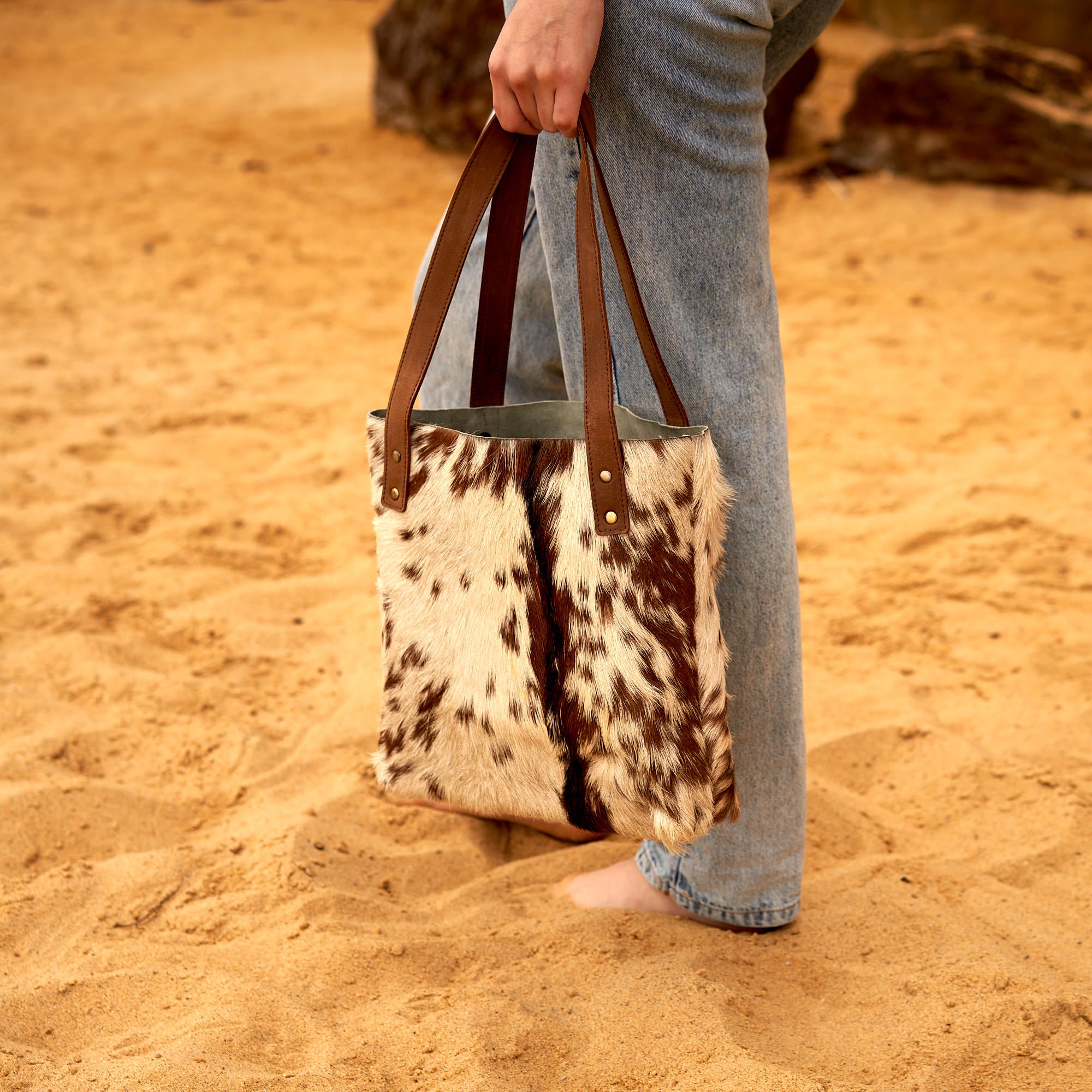 Genuine Cowhide Tote Bag - Amara
