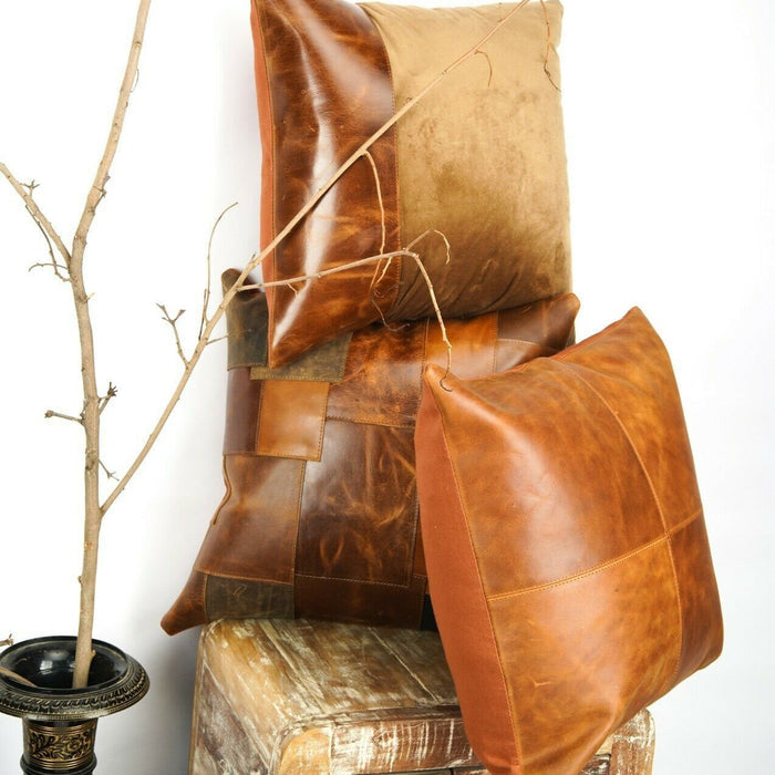Elegance Leather Cushion Cover - Tan