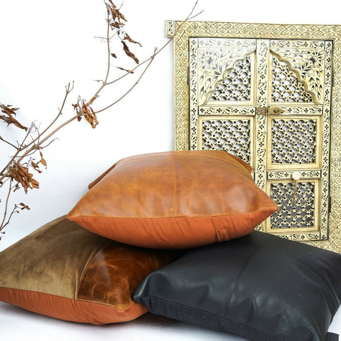 Elegance Leather Cushion Cover - Tan