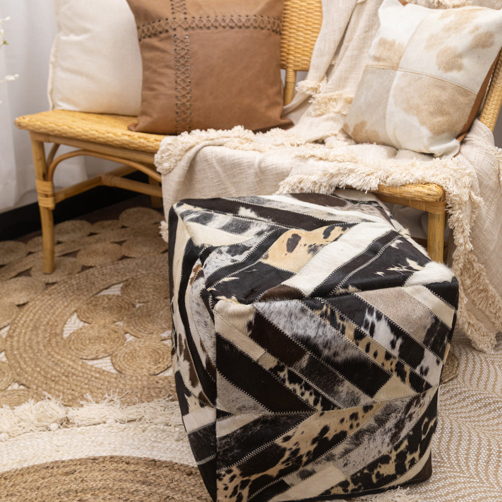 Genuine Leather Cowhide Ottoman - Connor
