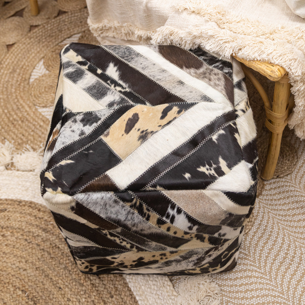 Genuine Leather Cowhide Ottoman - Connor