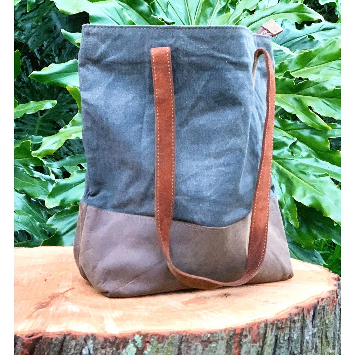 Melbourne Leather Co Waxed Canvas Genuine Cowhide Leather Tote Bag Laptop Bag Leather Tote Gift for her Leather Tote Laptop Bag Birthday Anniversary Gift - LB14