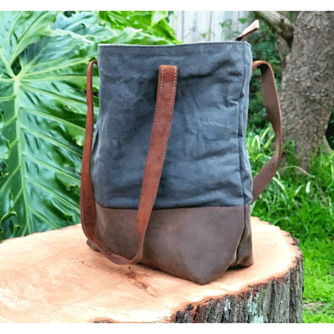 Melbourne Leather Co Waxed Canvas Genuine Cowhide Leather Tote Bag Laptop Bag Leather Tote Gift for her Leather Tote Laptop Bag Birthday Anniversary Gift - LB14