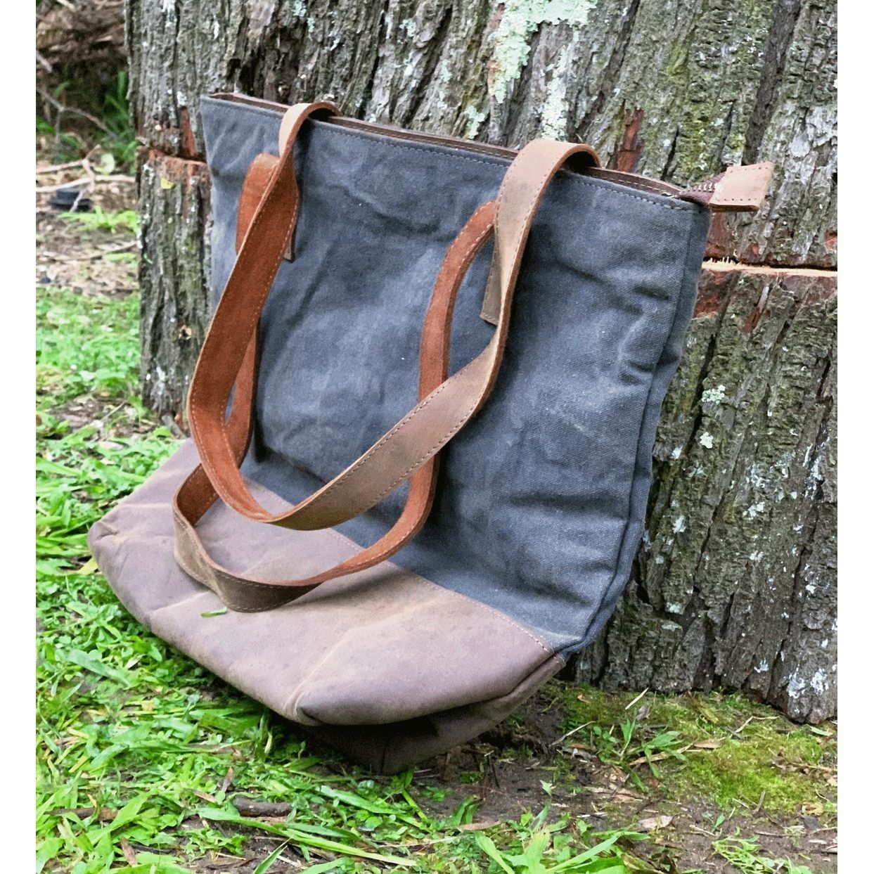 Melbourne Leather Co Waxed Canvas Genuine Cowhide Leather Tote Bag Laptop Bag Leather Tote Gift for her Leather Tote Laptop Bag Birthday Anniversary Gift - LB14