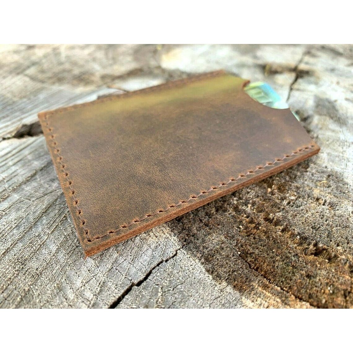 Melbourne Leather Co Rustic Genuine Leather Slim Leather Card Holder / Leather Credit Card Wallet / Leather Card Holder Wallet / Leather Card Sleeve - LB12