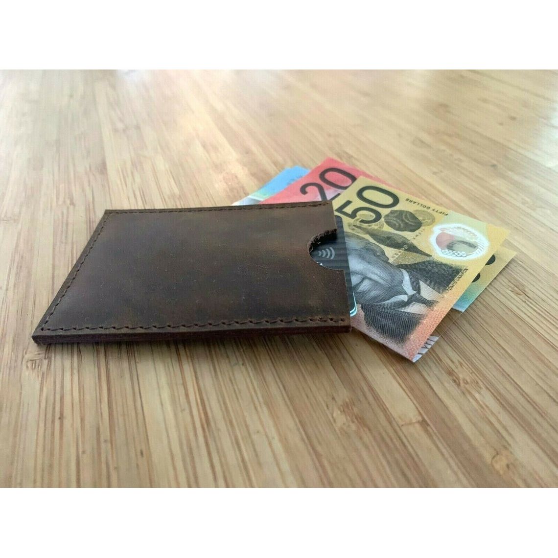 Melbourne Leather Co Rustic Genuine Leather Slim Leather Card Holder / Leather Credit Card Wallet / Leather Card Holder Wallet / Leather Card Sleeve - LB12