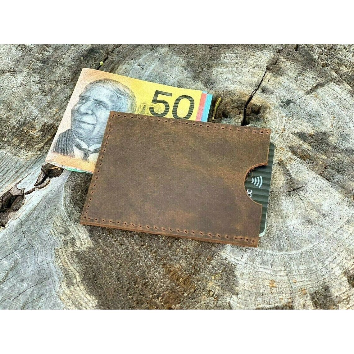 Melbourne Leather Co Rustic Genuine Leather Slim Leather Card Holder / Leather Credit Card Wallet / Leather Card Holder Wallet / Leather Card Sleeve - LB12