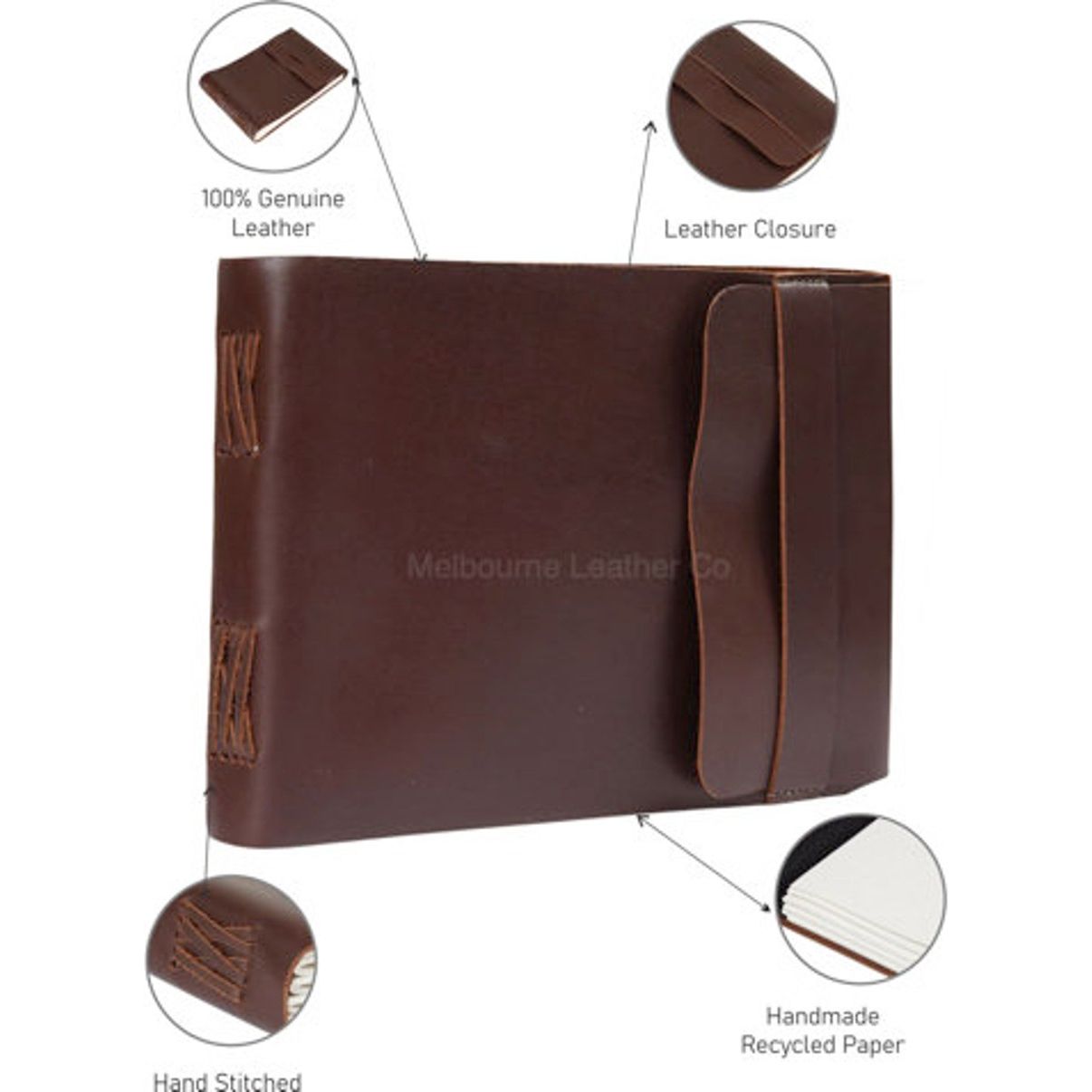 Melbourne Leather Co Vintage Leather Journal Recycled Paper Journal, For Notes, Notebook, Sketch book, Diary, Handmade Book,100% Recycled Rag,Tree Free Paper - LJ15