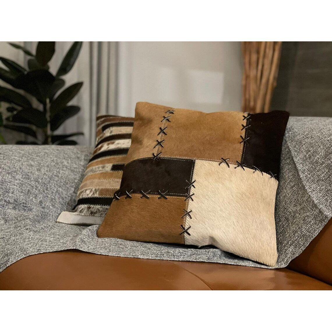 Melbourne Leather Co Exotic Cowhide Cushion Pillowcases Brown, Leather Cushion, Black and White 40*40cm Gift | Christmas Decor Cushion Pillow Covers - MLC08