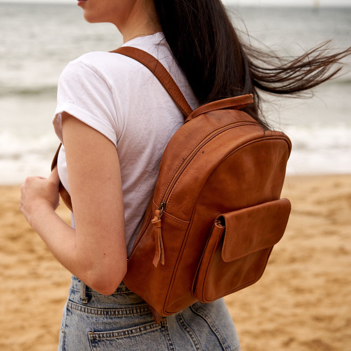 Melbourne Leather Co women leather backpack, leather rucksack, leather work bag for woman, Travel Backpack , birthday gift for her, custom gift for her - LB31