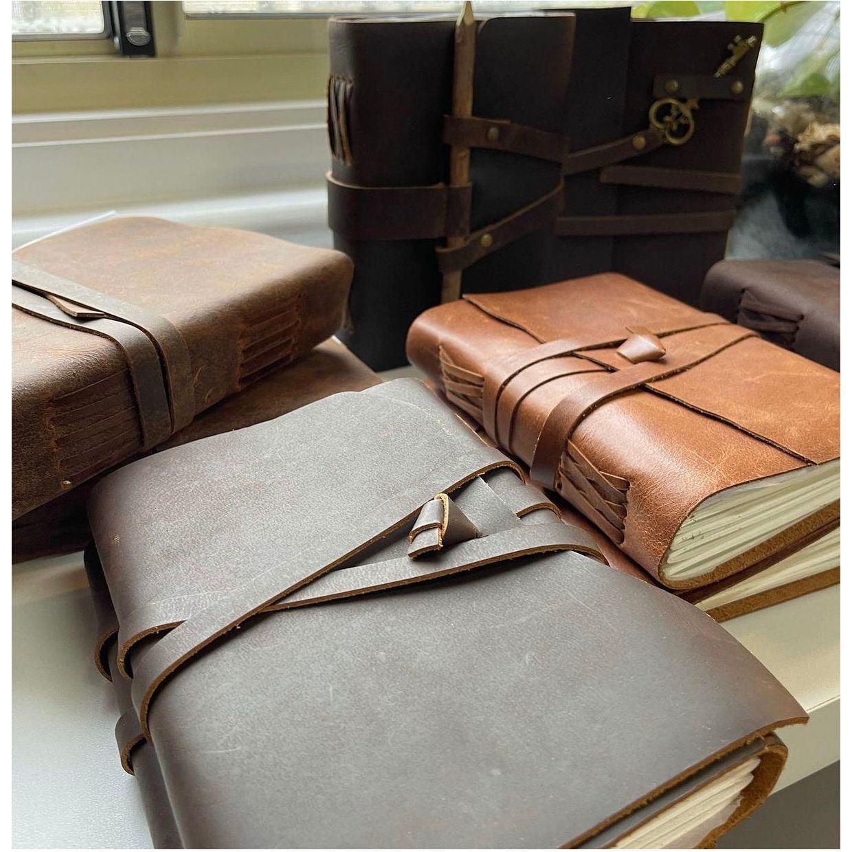 Set of 2 * Vintage Leather Journal Recycled Paper Journal, For Notes, Notebook, Sketch book, Diary, Handmade Book,100% Recycled Rag
