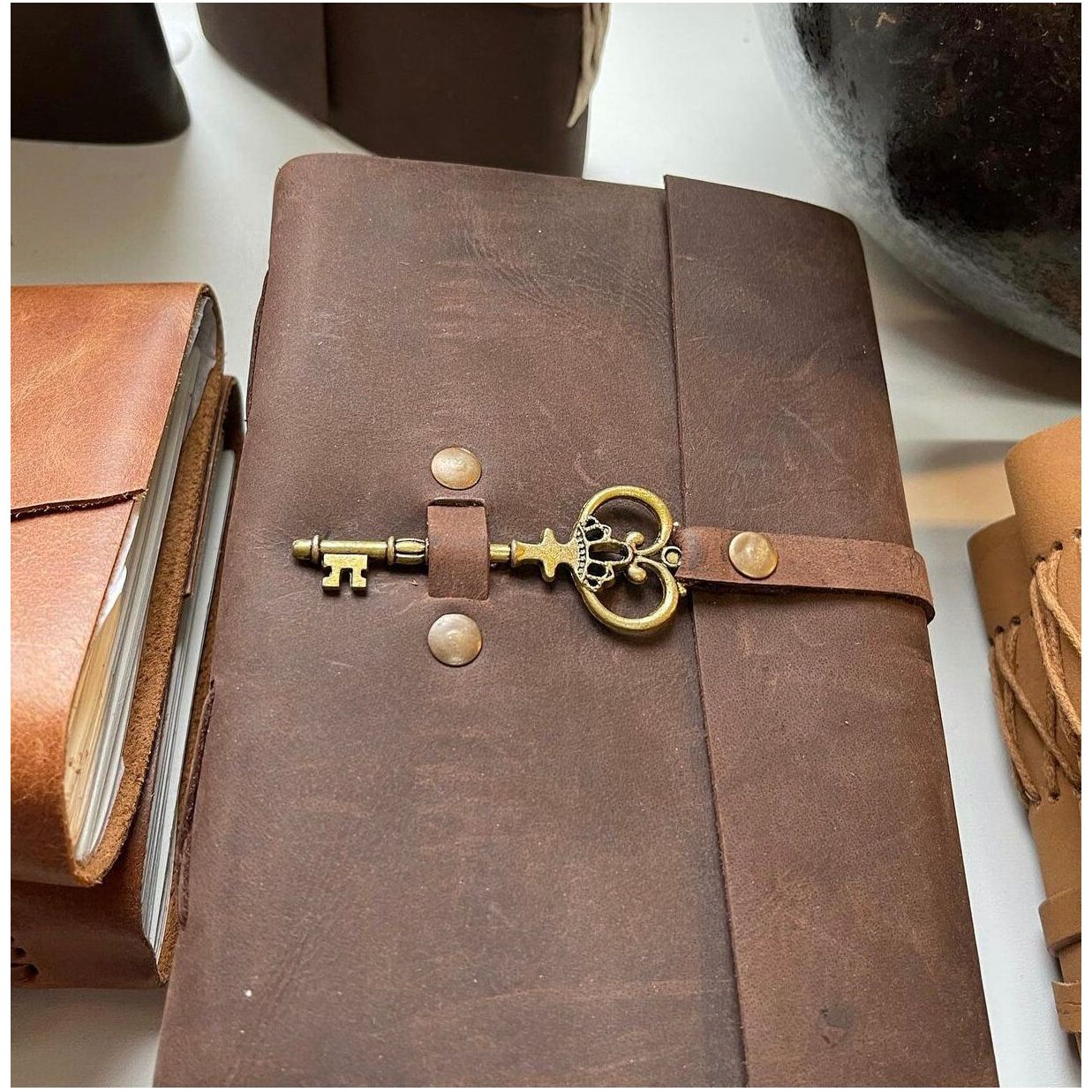 Set of 2 * Vintage Leather Journal Recycled Paper Journal, For Notes, Notebook, Sketch book, Diary, Handmade Book,100% Recycled Rag
