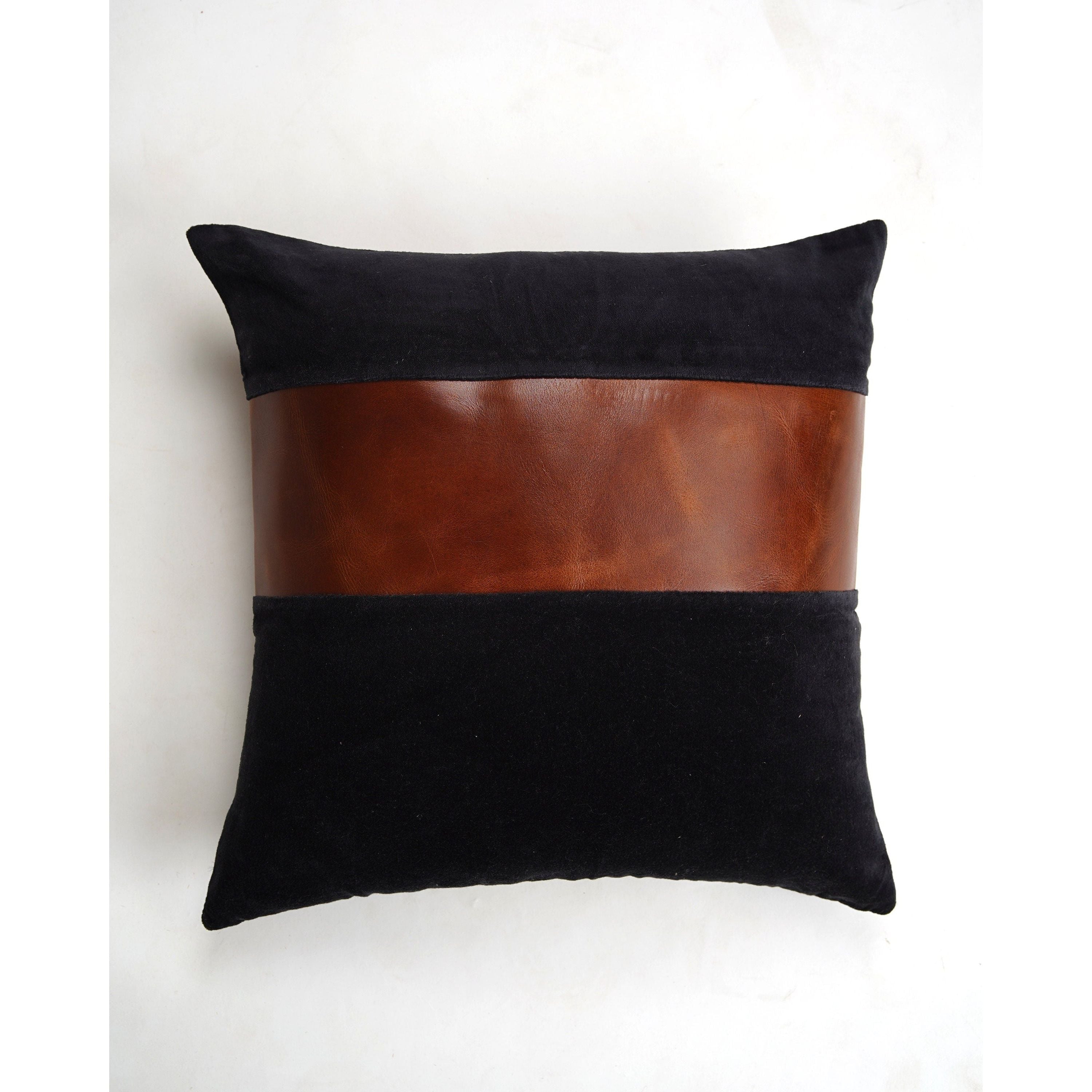 Set of 2 - 50*50cm Leather Patch Black Velvet Cushion Covers.
