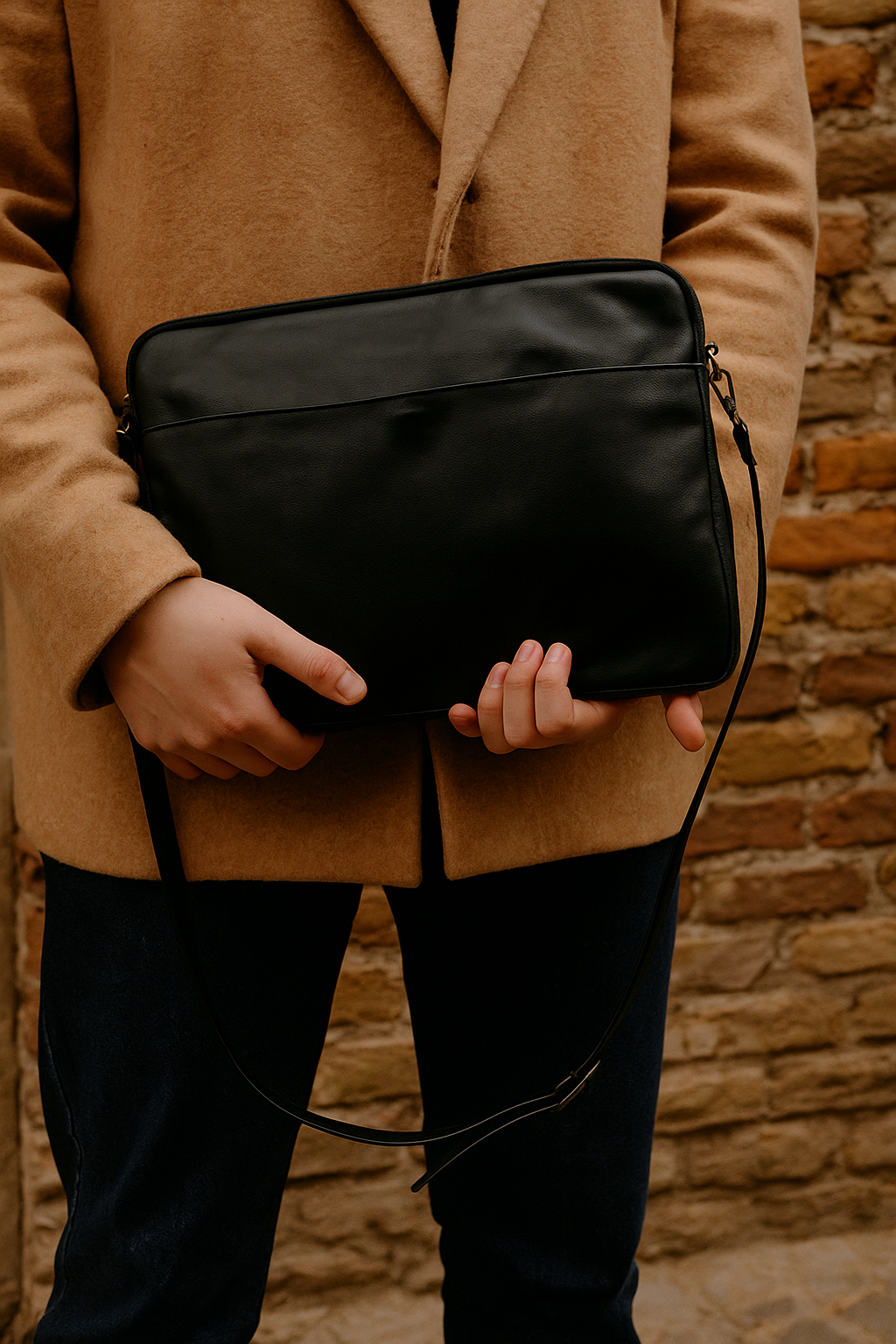 Midnight Noir Leather Laptop Sleeve – Sleek, Smart & City-Ready (13–15”)