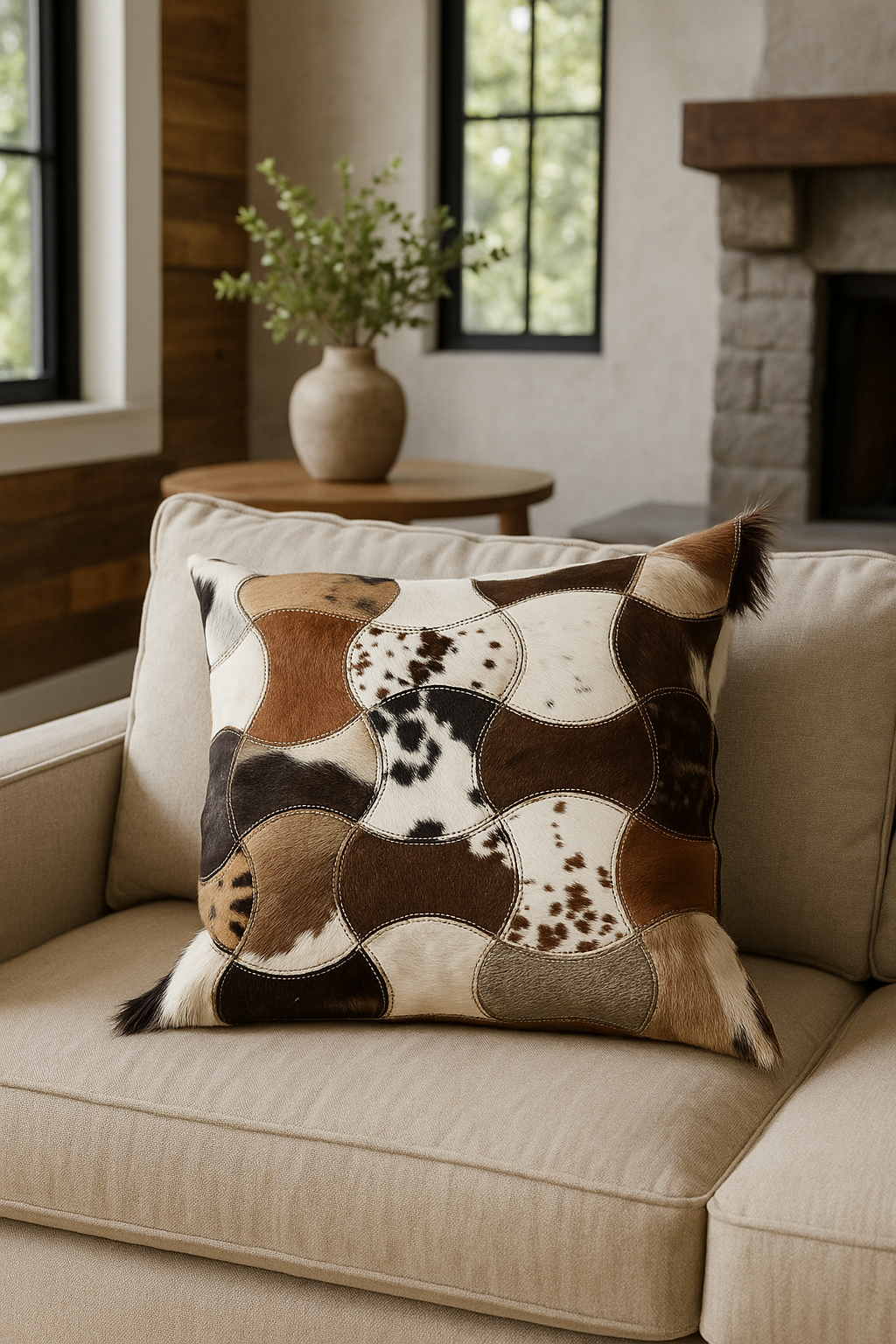 Cowhide Patchwork Leather Cushion Pillow Covers – Premium Handcrafted