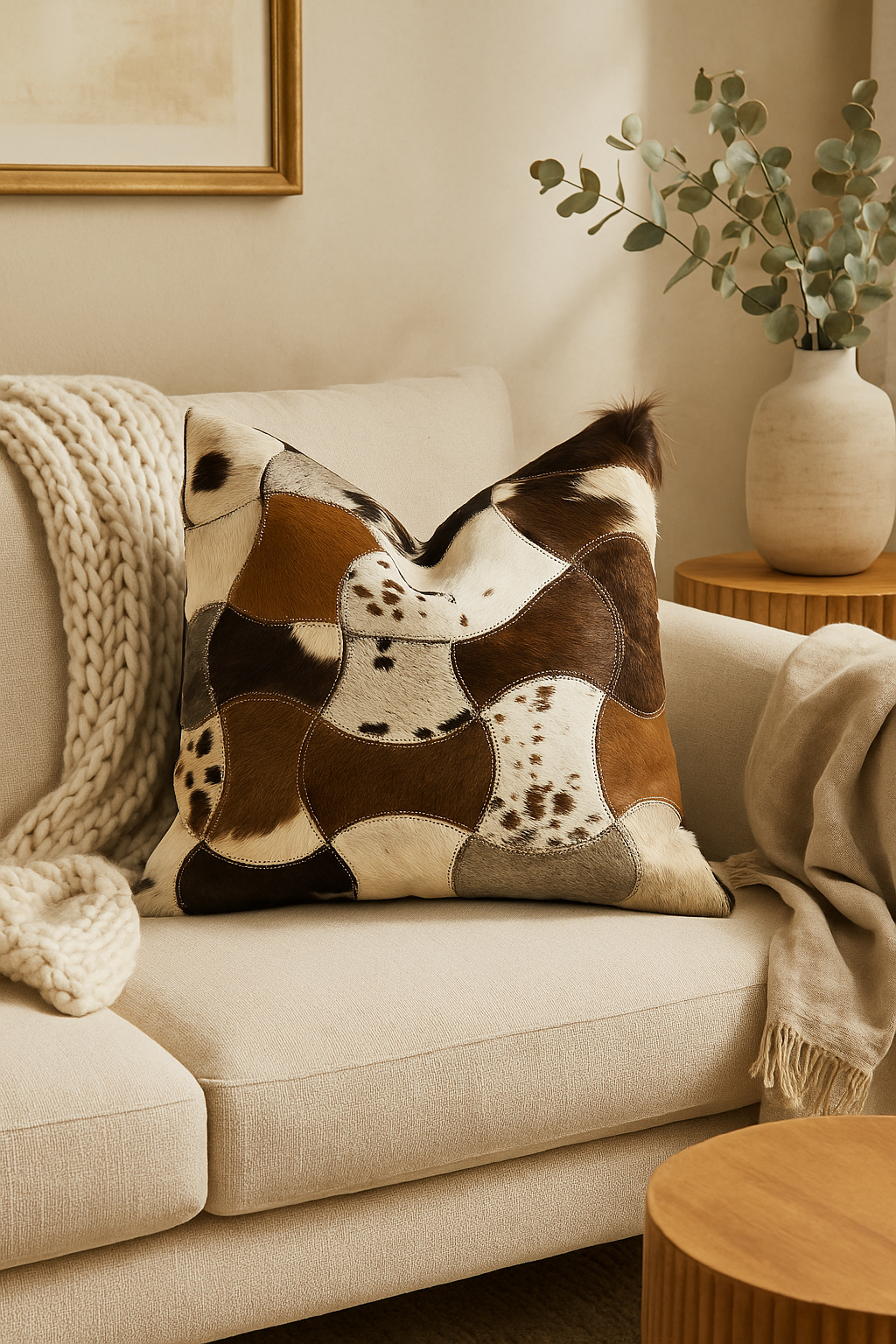 Cowhide Patchwork Leather Cushion Pillow Covers – Premium Handcrafted