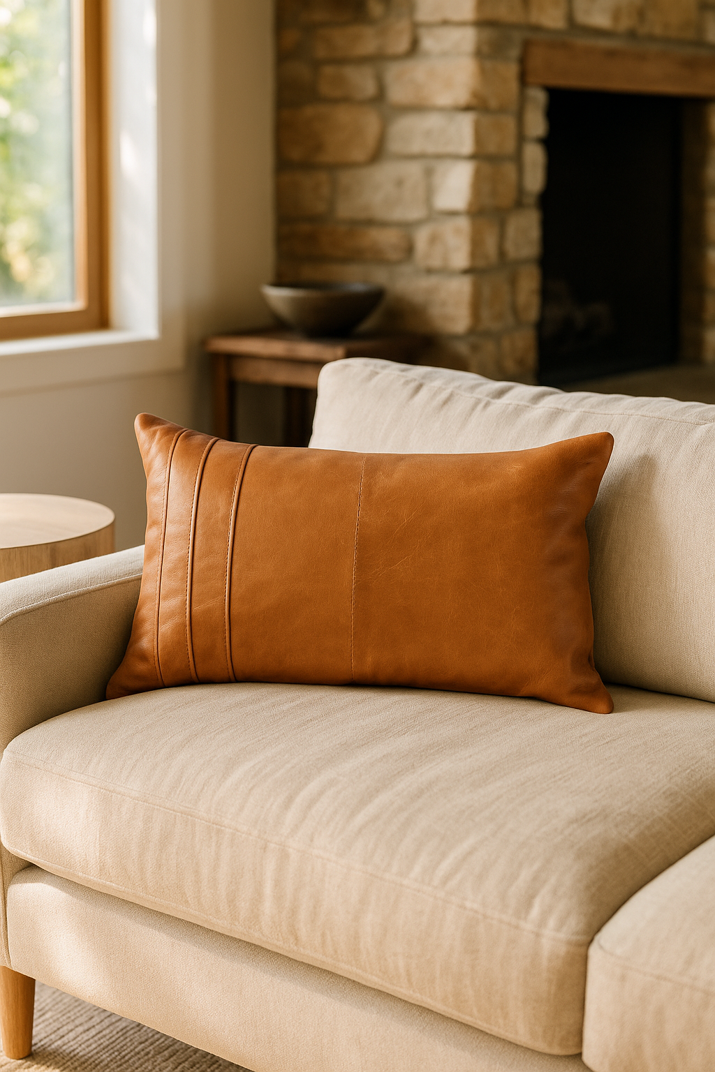 Tan Leather Lumbar Cushion – Artisan Boho Style | Melbourne Leather Co