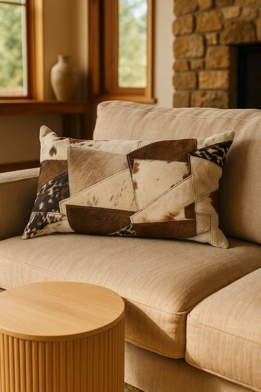Lumbar Patchwork Cowhide Leather Cushion – Rustic Luxe by Melbourne Leather Co