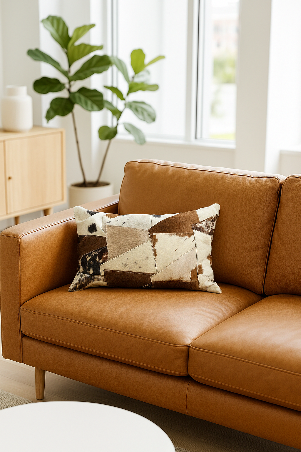 Lumbar Patchwork Cowhide Leather Cushion – Rustic Luxe by Melbourne Leather Co