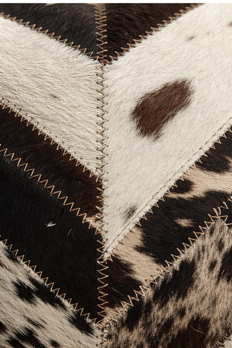 Cowhide Leather Patchwork Cushion Cover – Chevron (Black / Natural)