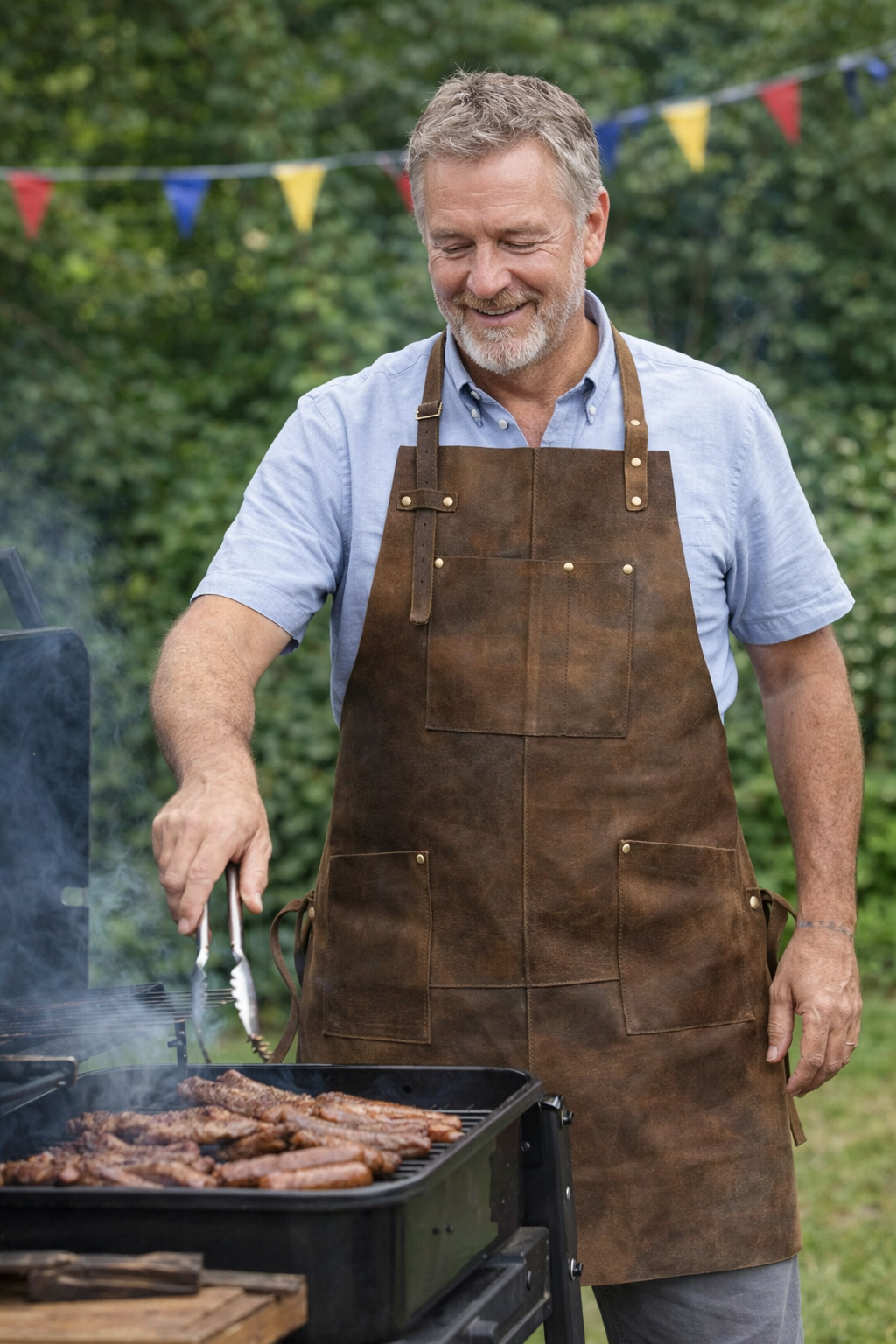 Vintage Brown Leather Apron – Heavy Duty Work Apron with Pockets (80×60 cm)