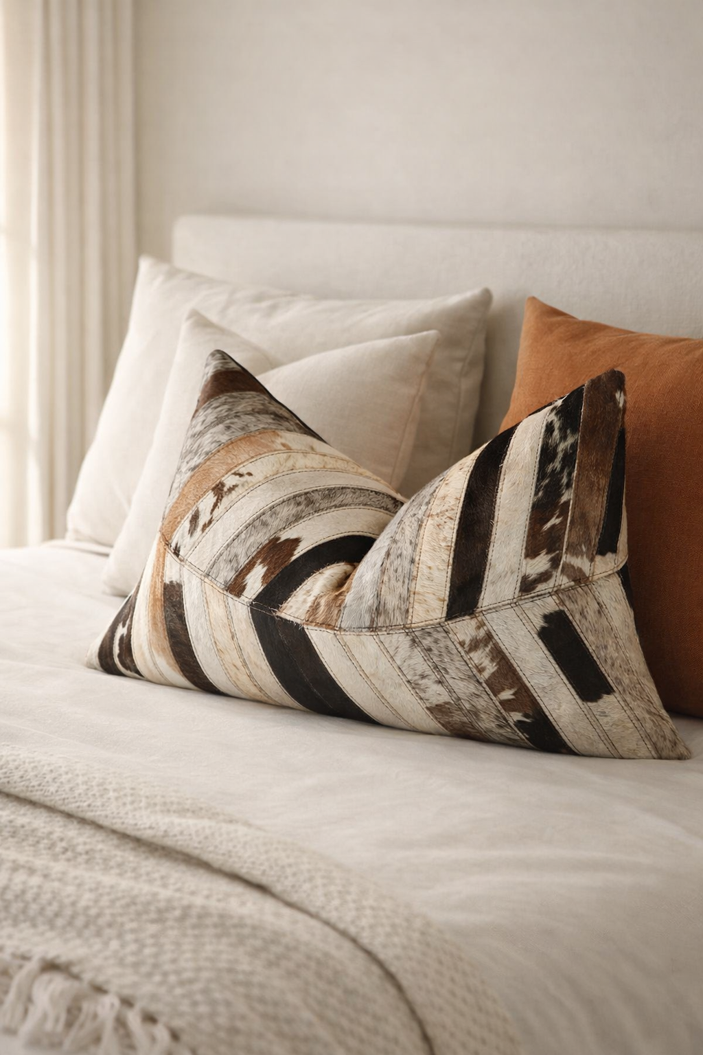Artisan patchwork leather rectangular cushion cover