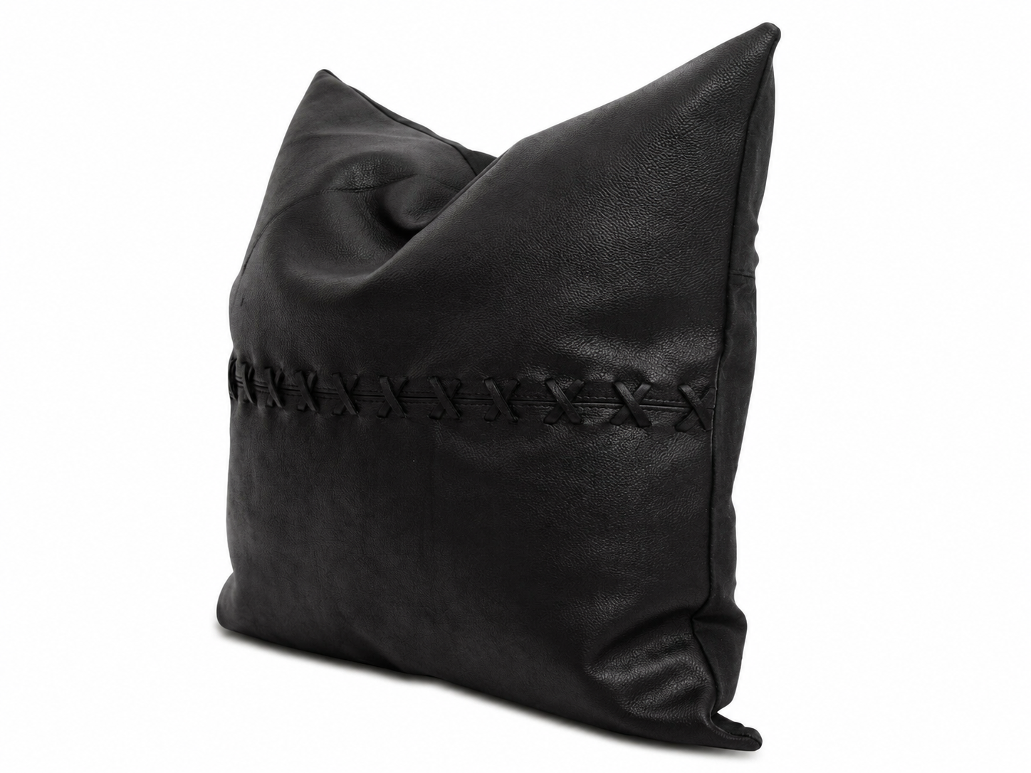 Luxury tan leather cushion cover featuring stylish black crosses for home décor