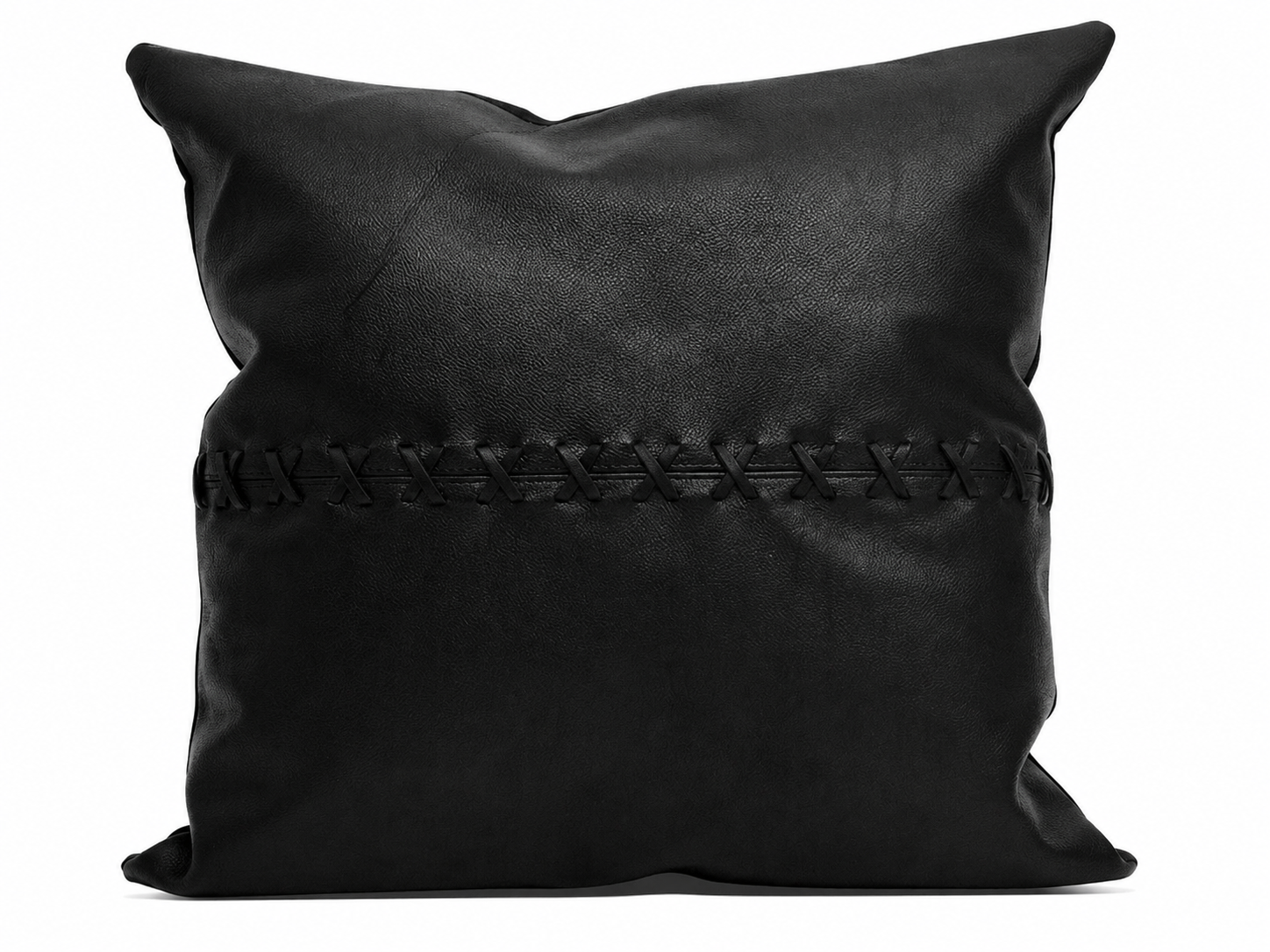 100% genuine tan leather cushion cover with black cross pattern design