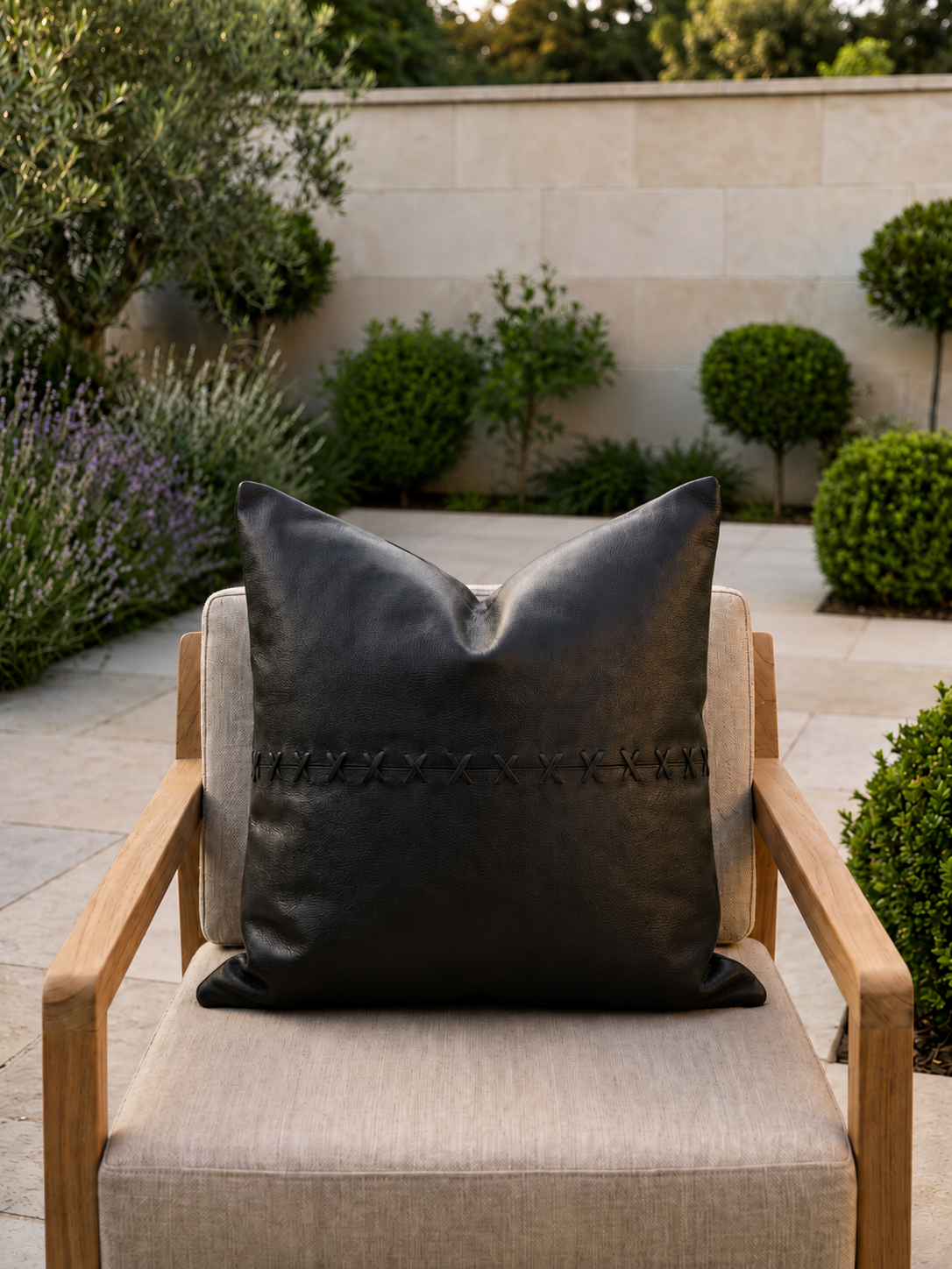 Premium Australian leather cushion cover with black cross design for sofas