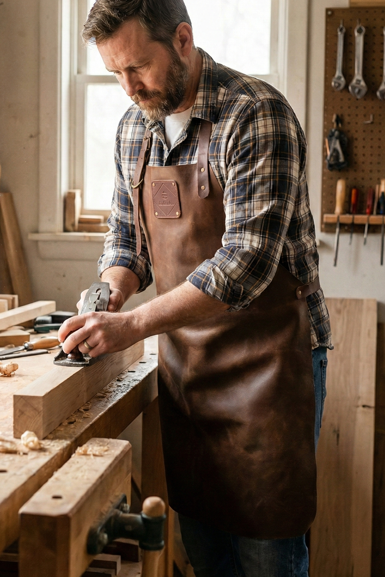 Premium Full-Length Leather Apron – Adjustable Straps (Brown)