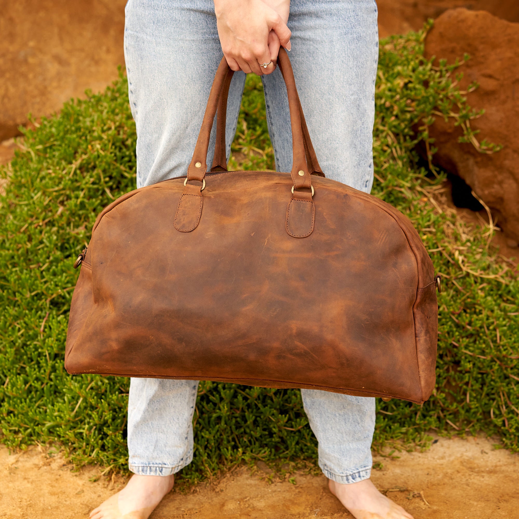 Rustic Traveller Handmade Leather Duffle Weekender Bag